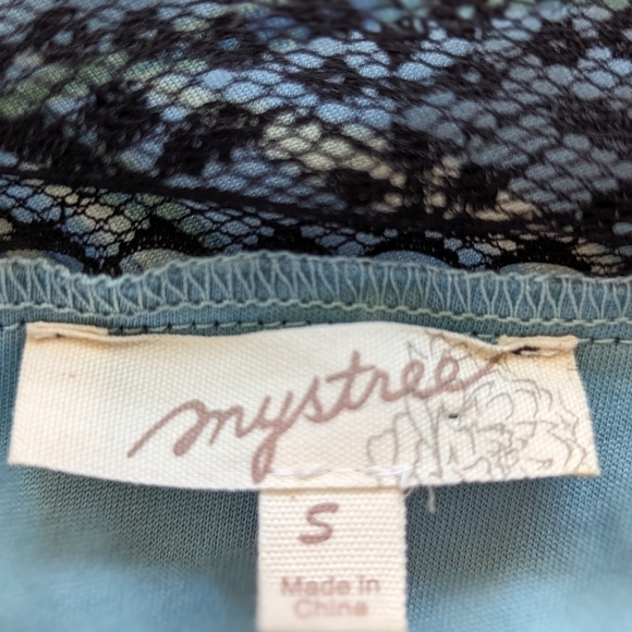 Mystree Anthropologie Blue Floral Slip Dress Lace Trim Midi Size Small - Picture 7 of 9